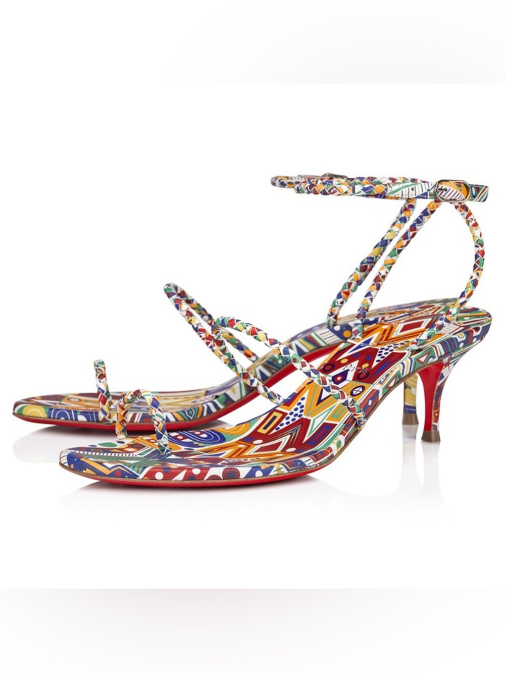 Christian Louboutin Multicolor Patterned Strappy Heels | Brand New With Box
